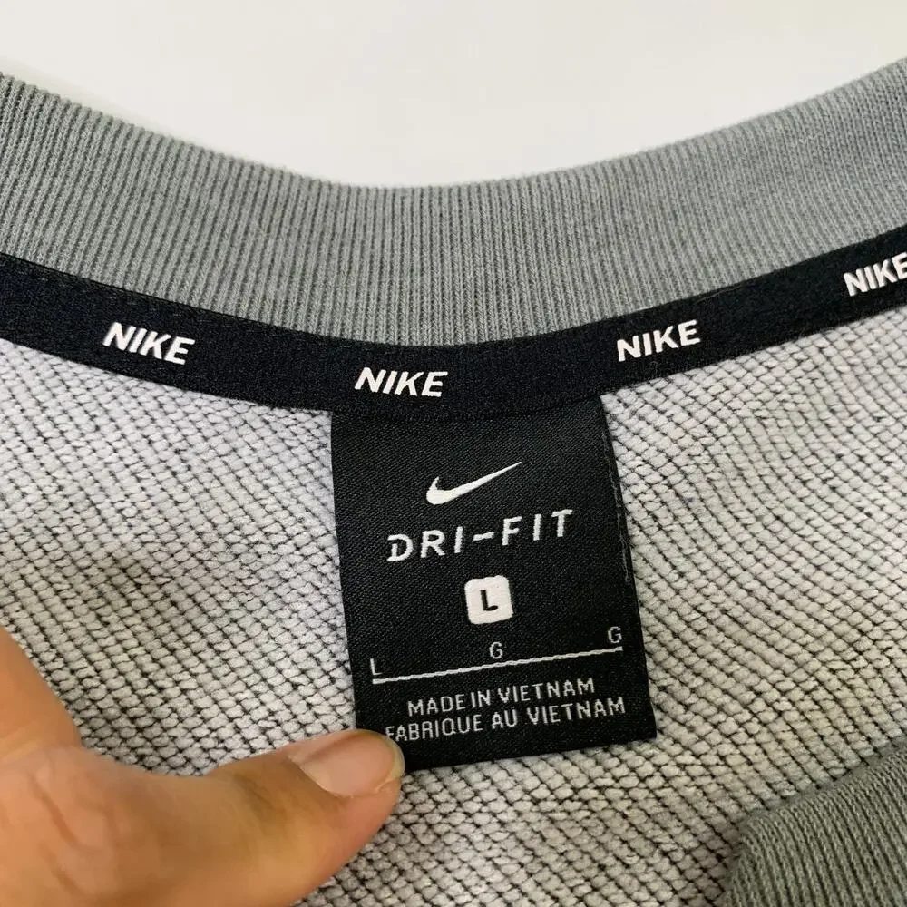 Nike Sweatshirt Mens L Large Gray Team 3/4 Flux Crew Dri Fit Pullover Split Neck
